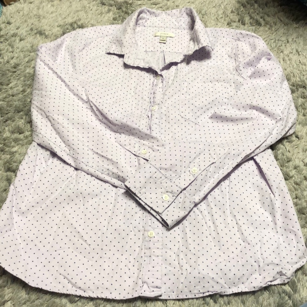 J. Crew Womens Classic Button Down Shirt Polka Dot Lavender/Navy Blue Size 10